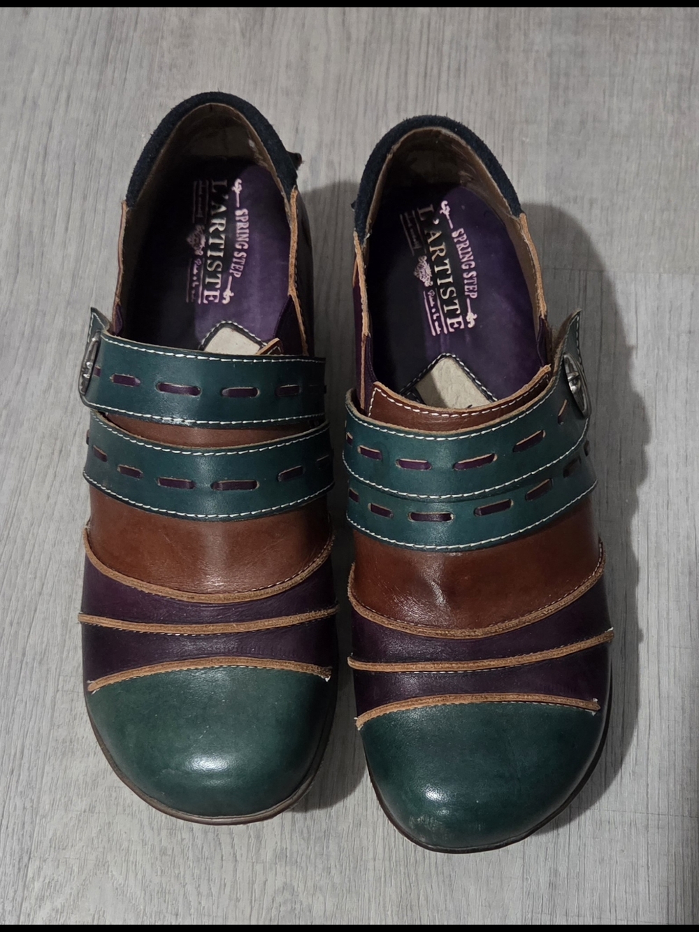 L'Artiste Women's Multicolor Leather Casual Shoes - Green/Brown/Purple